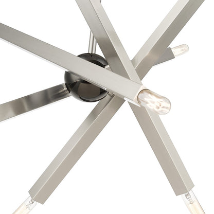 Livex Monaco 8 Light Chandelier, Brushed Nickel/Black Chrome Accent