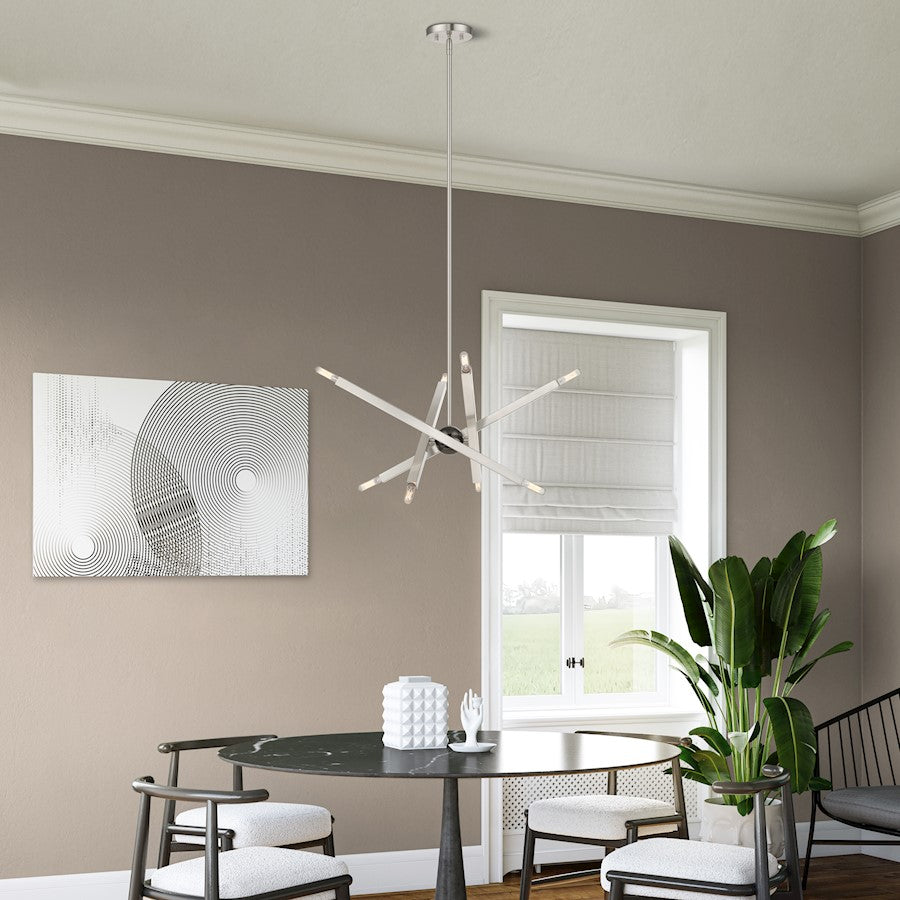 Livex Monaco 8 Light Chandelier, Brushed Nickel/Black Chrome Accent