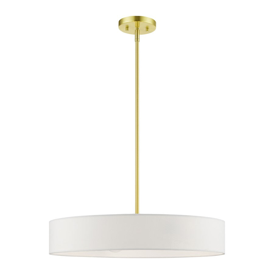Livex Venlo 4 Light Medium Drum Pendant, Brass/White/Off-white