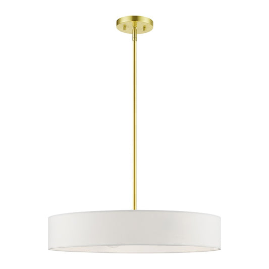 Livex Venlo 4 Light Medium Drum Pendant, Brass/White/Off-white