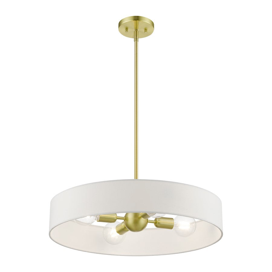 Livex Venlo 4 Light Medium Drum Pendant, Brass/White/Off-white