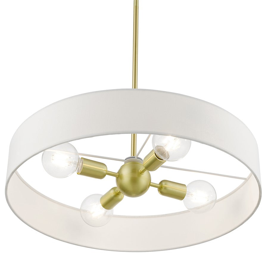 Livex Venlo 4 Light Medium Drum Pendant, Brass/White/Off-white