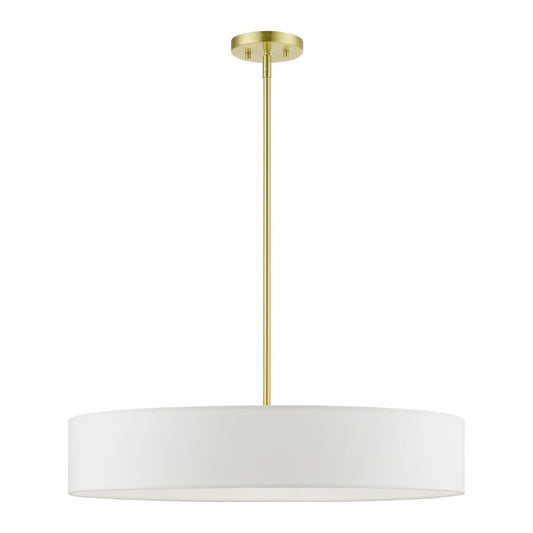 Livex Venlo 5 Light Large Drum Pendant, Brass/White/Off-white