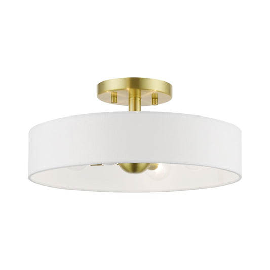 Livex Venlo 4 Light Semi-Flush, Brass/White/Off-white Hardback Fabric