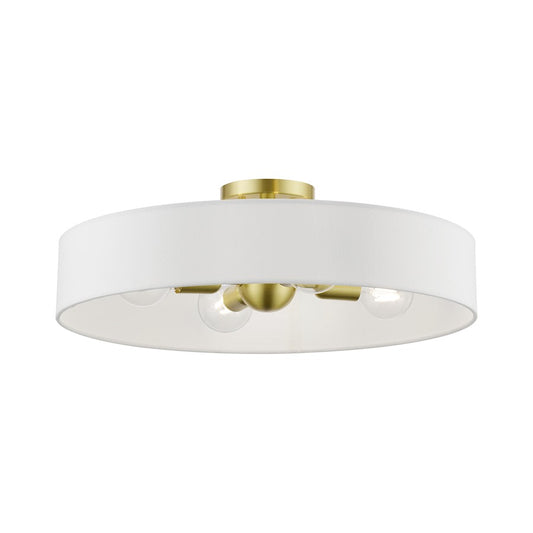 Livex Venlo 4 Light Large Semi-Flush, Brass/White/Off-white Fabric