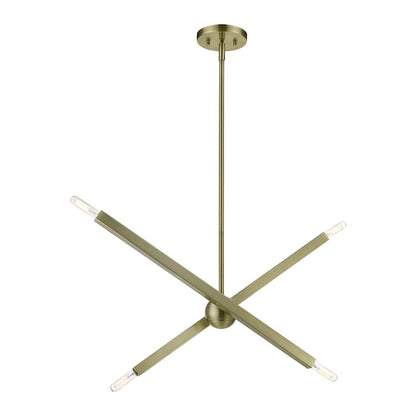 Livex Monaco 4 Light Linear Chandelier, Brass