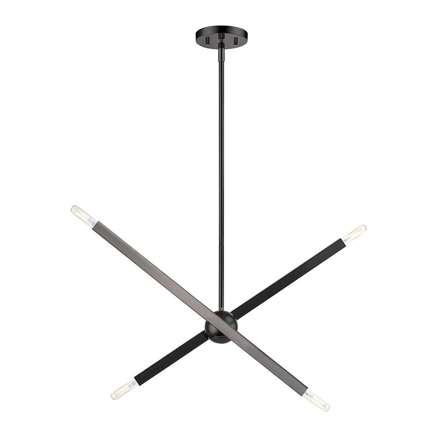 Livex Monaco 4 Light Linear Chandelier, Black Chrome