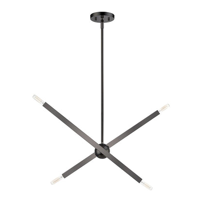 Livex Monaco 4 Light Linear Chandelier, Black Chrome