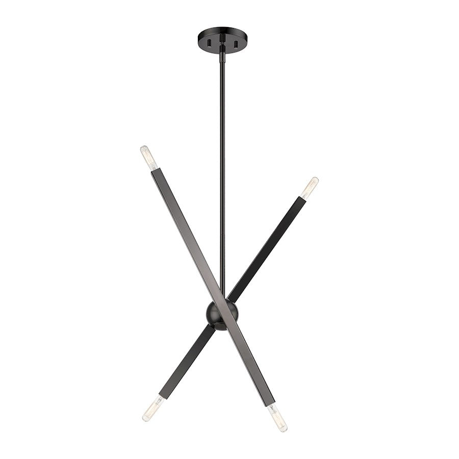 Livex Monaco 4 Light Linear Chandelier, Black Chrome