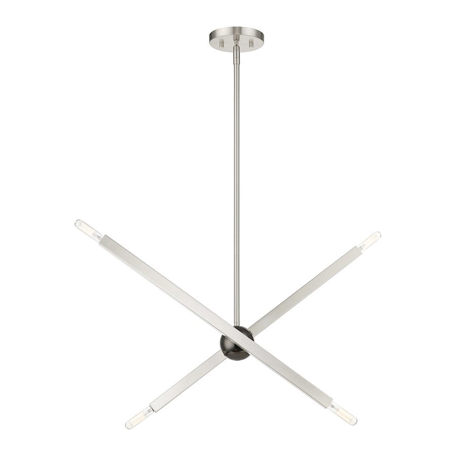 Livex Monaco 4 Light Linear Chandelier, Nickel/Black Chrome Accent