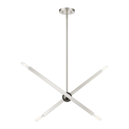 Livex Monaco 4 Light Linear Chandelier, Nickel/Black Chrome Accent
