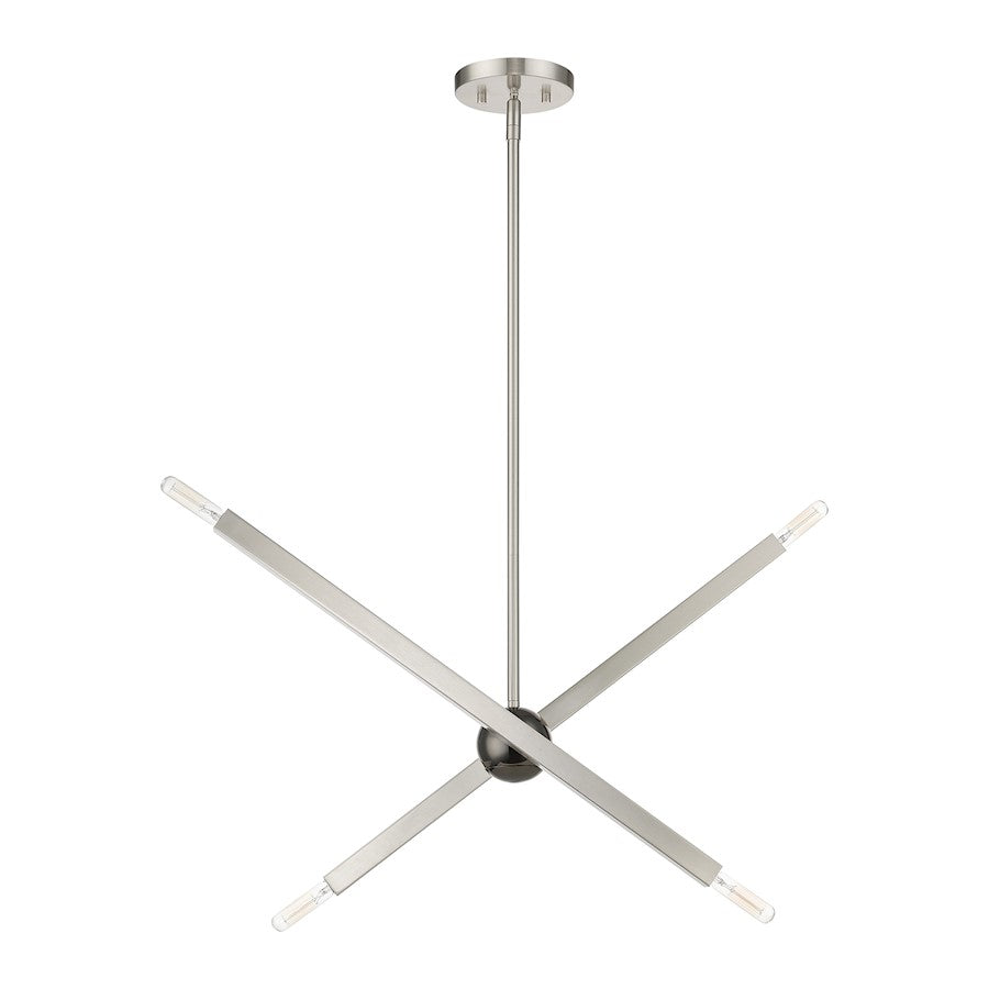 Livex Monaco 4 Light Linear Chandelier, Nickel/Black Chrome Accent