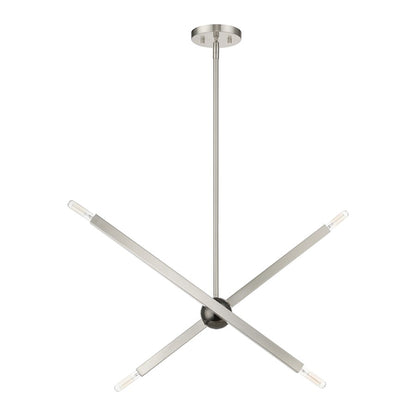 Livex Monaco 4 Light Linear Chandelier, Nickel/Black Chrome Accent