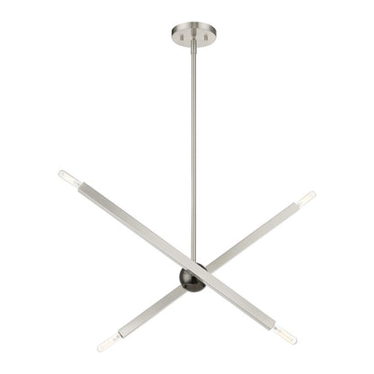 Livex Monaco 4 Light Linear Chandelier, Nickel/Black Chrome Accent