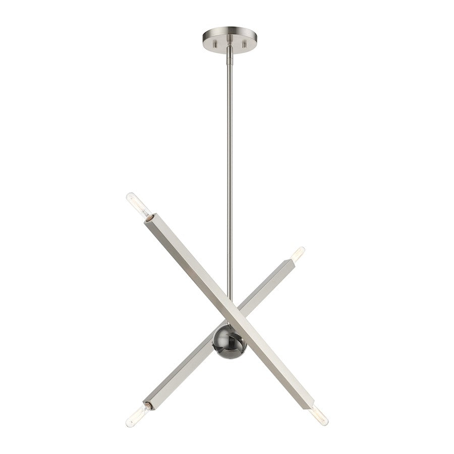 Livex Monaco 4 Light Linear Chandelier, Nickel/Black Chrome Accent