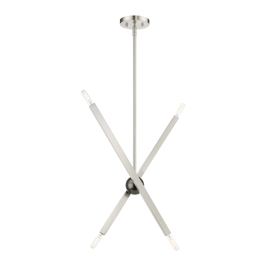 Livex Monaco 4 Light Linear Chandelier, Nickel/Black Chrome Accent