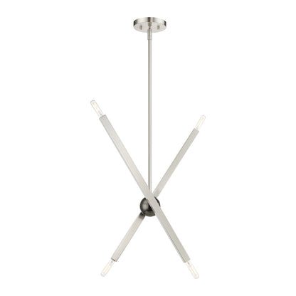 Livex Monaco 4 Light Linear Chandelier, Nickel/Black Chrome Accent