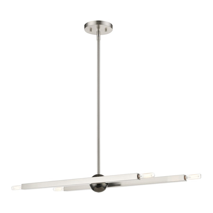 Livex Monaco 4 Light Linear Chandelier, Nickel/Black Chrome Accent