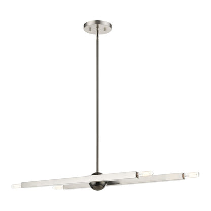 Livex Monaco 4 Light Linear Chandelier, Nickel/Black Chrome Accent