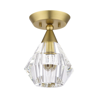 Livex Brussels 1 Light Crystal Semi-Flush Mount, Brass/Crystal