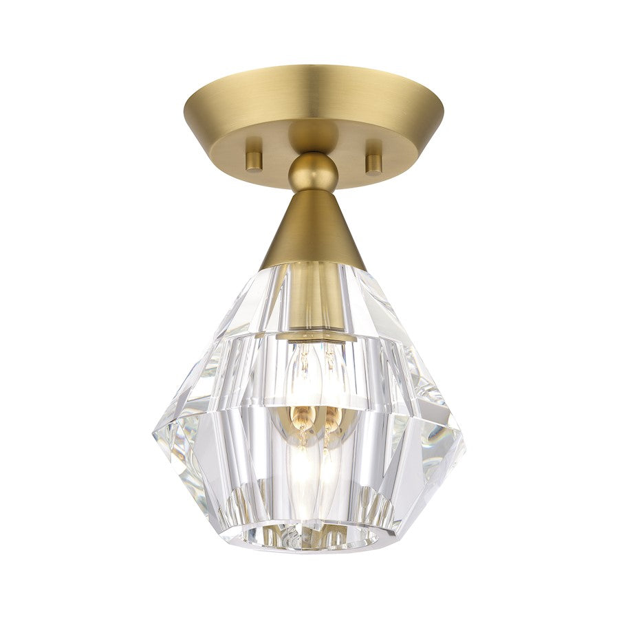 Livex Brussels 1 Light Crystal Semi-Flush Mount, Brass/Crystal