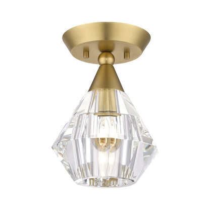 Livex Brussels 1 Light Crystal Semi-Flush Mount, Brass/Crystal