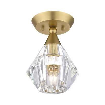 Livex Brussels 1 Light Crystal Semi-Flush Mount, Brass/Crystal