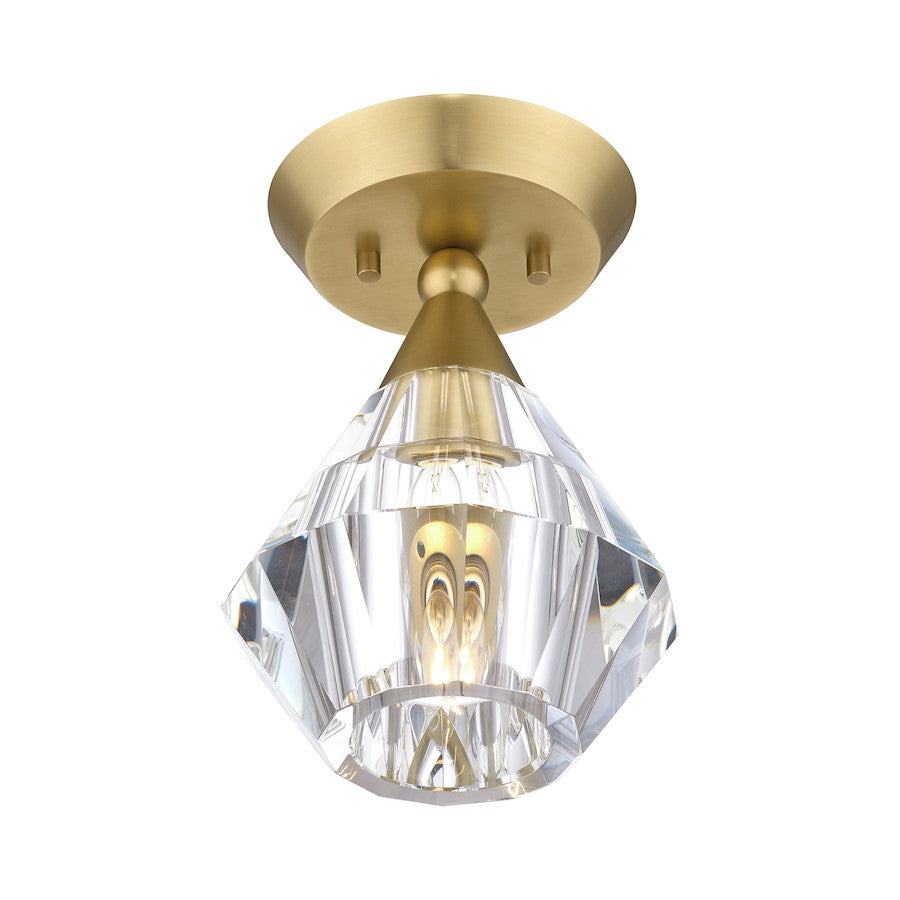 Livex Brussels 1 Light Crystal Semi-Flush Mount, Brass/Crystal