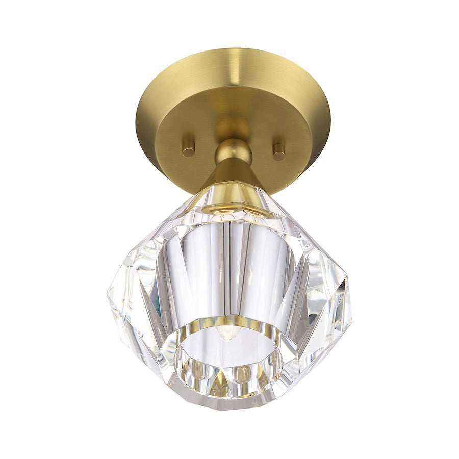 Livex Brussels 1 Light Crystal Semi-Flush Mount, Brass/Crystal