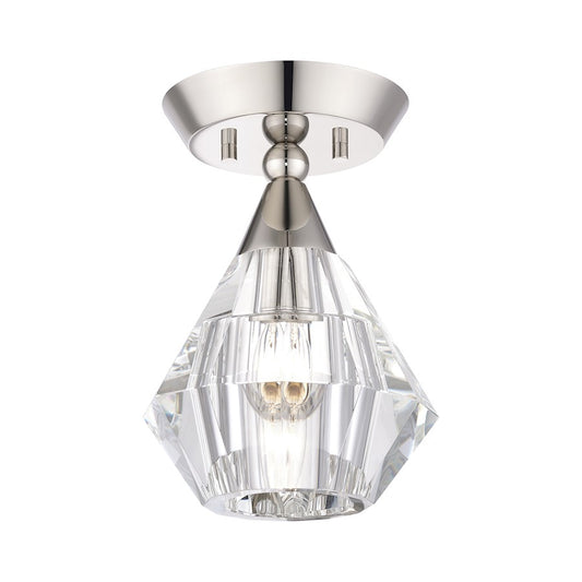Livex Brussels 1 Light Crystal Semi-Flush Mount, Nickel/Crystal