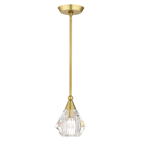 Livex Brussels 1 Light Crystal Single Pendant, Natural Brass/Crystal