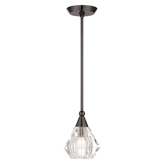 Livex Brussels 1 Light Crystal Single Pendant, Black Chrome/Crystal