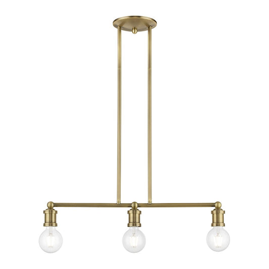 Livex Lansdale 3 Light Linear Chandelier, Antique Brass
