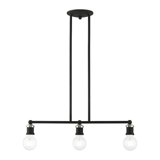 Livex Lansdale 3 Light Linear Chandelier, Black/Brushed Nickel