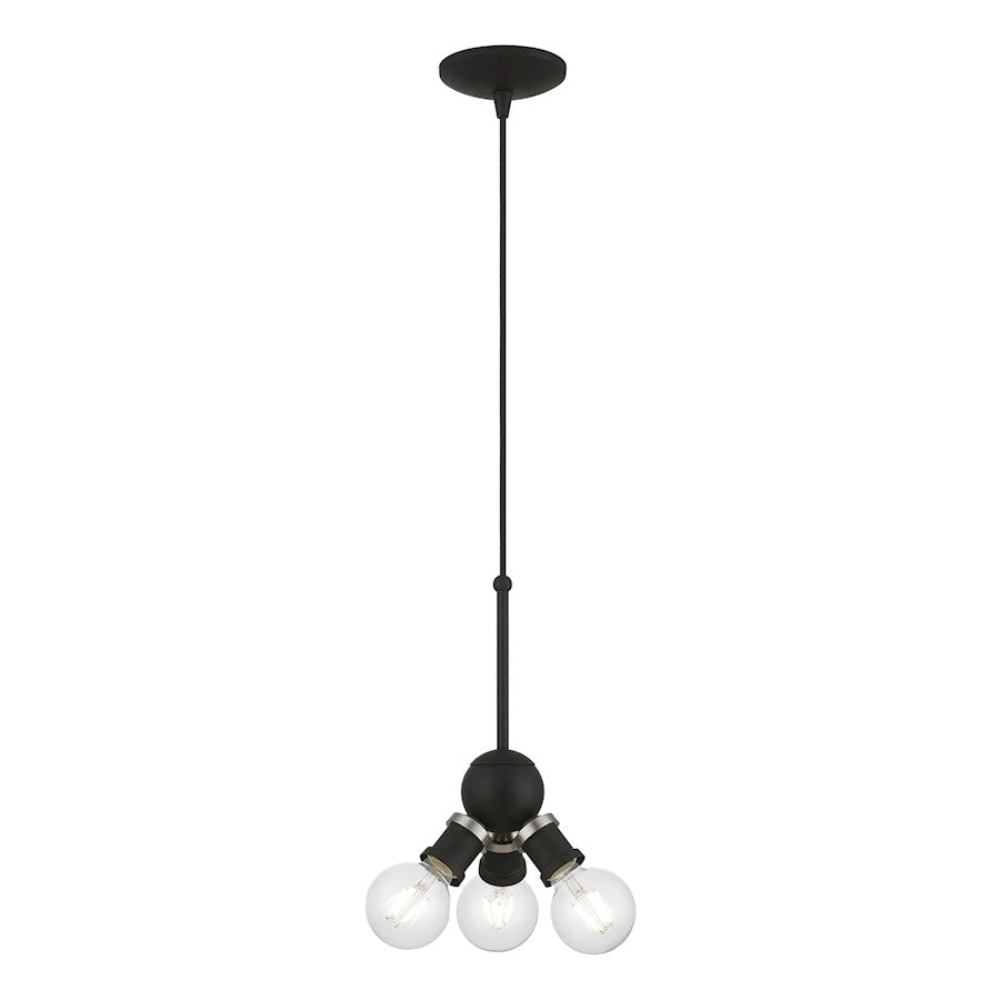 Livex Lansdale 3 Light Pendant, Black/Brushed Nickel