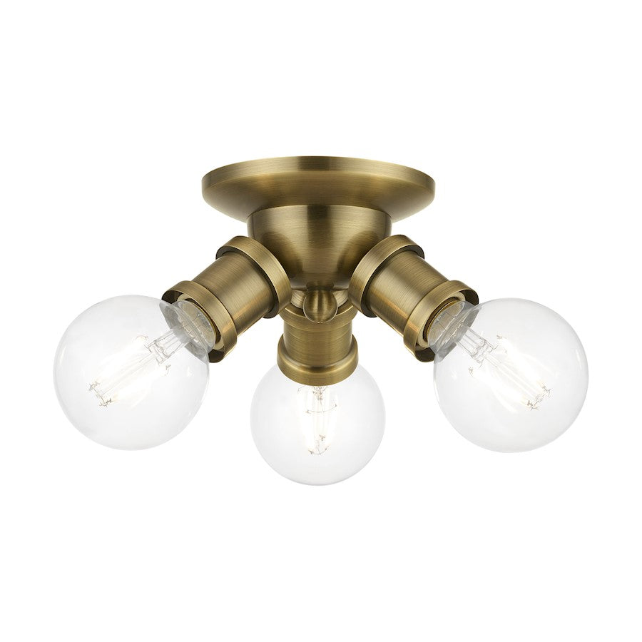 Livex Lansdale 3 Light Flush Mount, Antique Brass