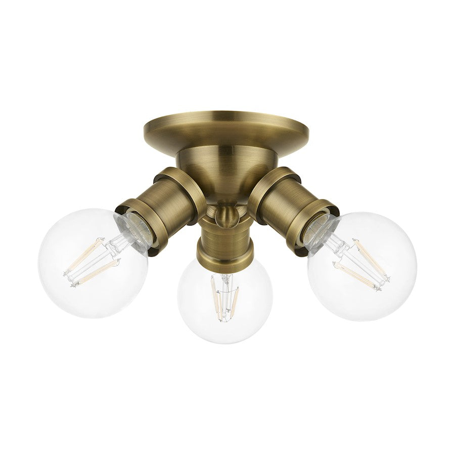 Livex Lansdale 3 Light Flush Mount, Antique Brass