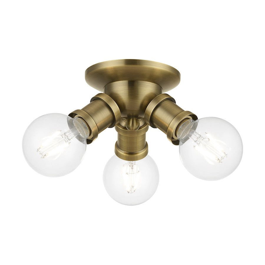 Livex Lansdale 3 Light Flush Mount, Antique Brass