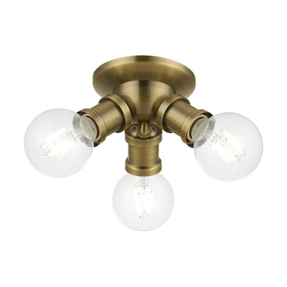 Livex Lansdale 3 Light Flush Mount, Antique Brass