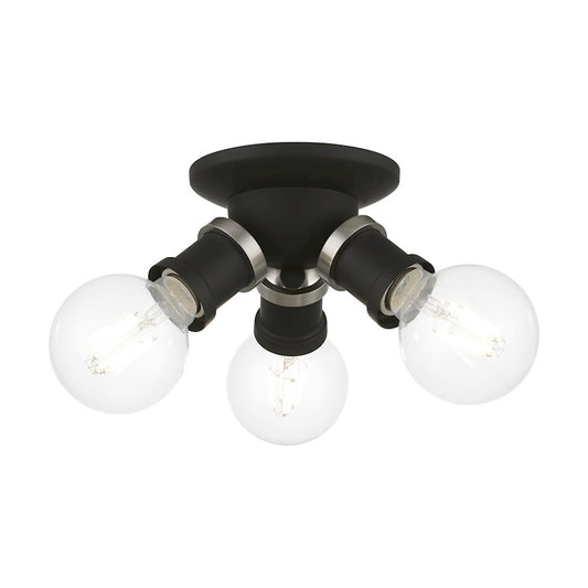 Livex Lansdale 3 Light Flush Mount, Black/Brushed Nickel