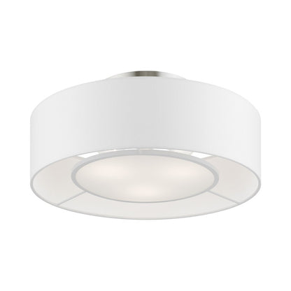 Livex Gilmore 3 Light Semi-Flush, Nickel/White/Off-white/White Fabric