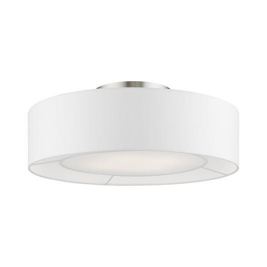 Livex Gilmore 4 Light Semi-Flush, Nickel/White/Off-white/White Fabric