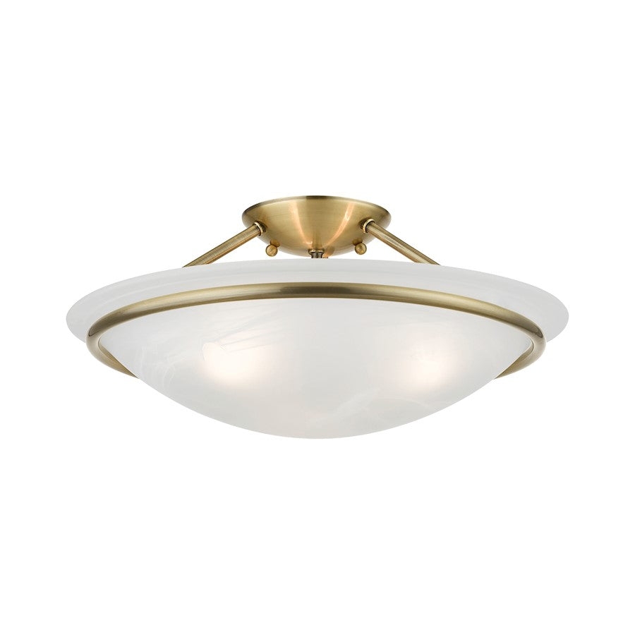 Livex Newburgh 3 Light 7" Semi-Flush, Antique Brass/White Alabaster