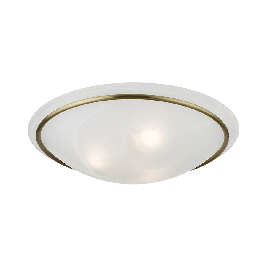 Livex Newburgh 3 Light 8" Semi-Flush, Antique Brass/White Alabaster