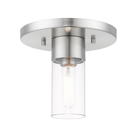 Livex Carson 1 Light Flush Mount, Brushed Nickel/Clear
