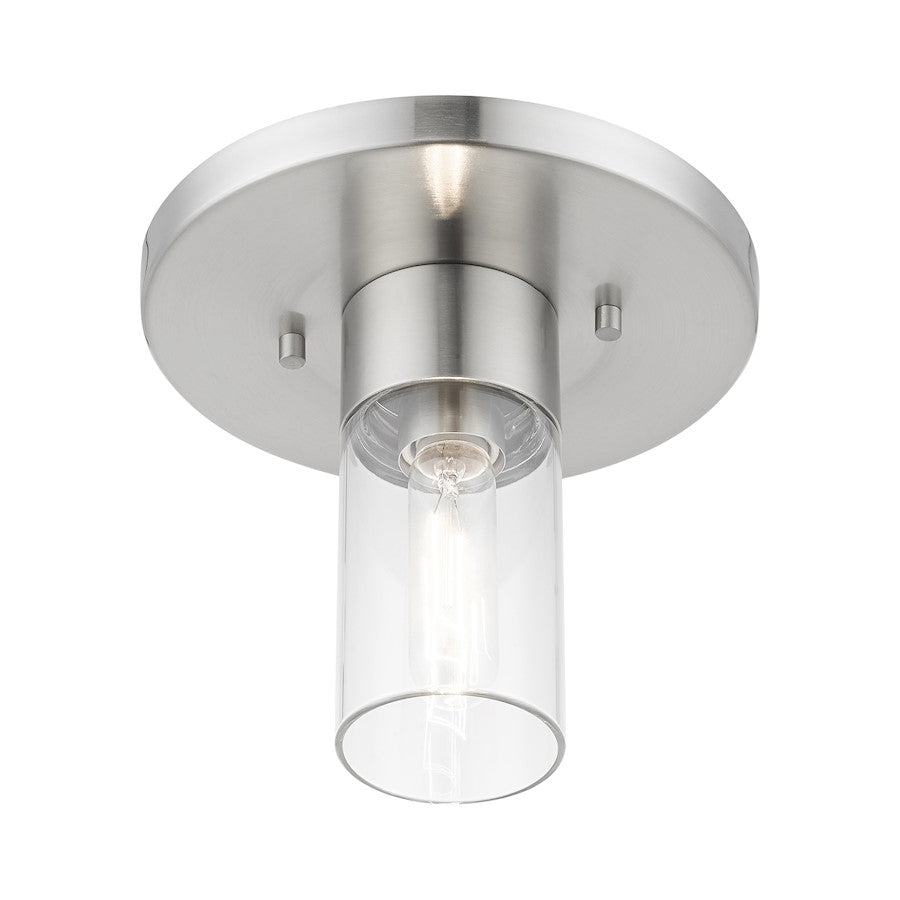 Livex Carson 1 Light Flush Mount, Brushed Nickel/Clear