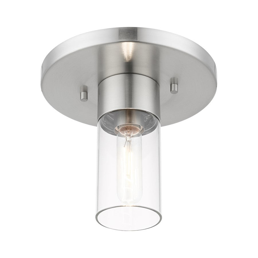 Livex Carson 1 Light Flush Mount, Brushed Nickel/Clear
