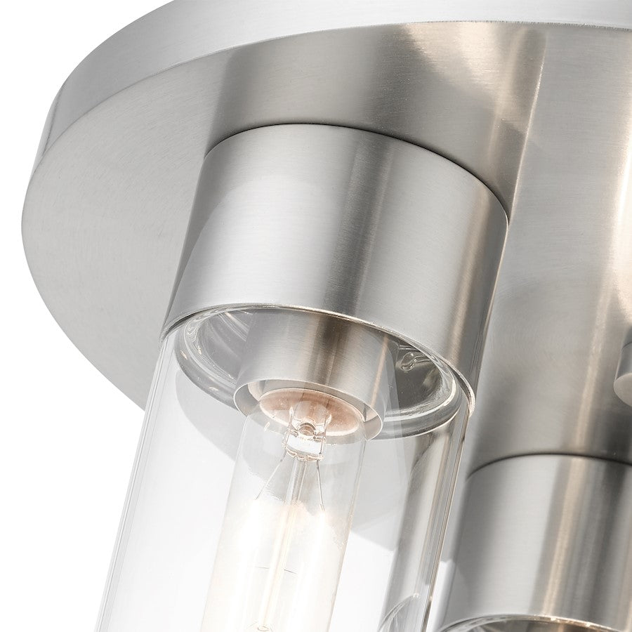 Livex Carson 3 Light Flush Mount, Brushed Nickel/Clear