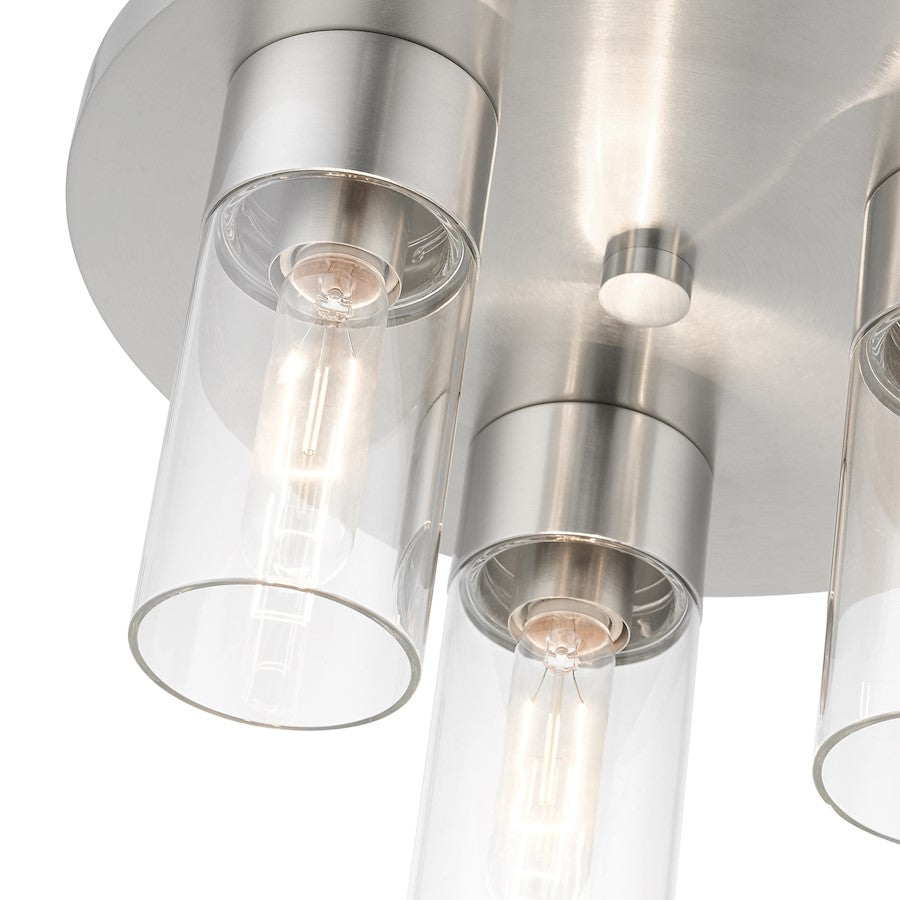 Livex Carson 3 Light Flush Mount, Brushed Nickel/Clear
