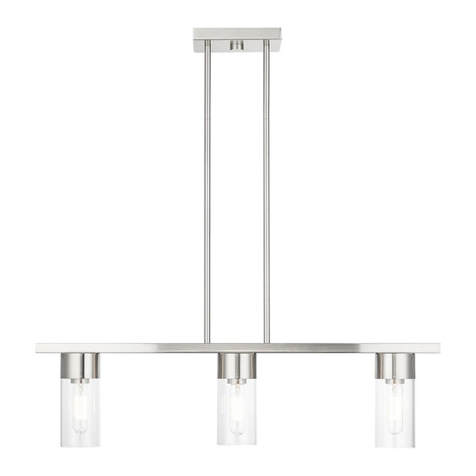 Livex Carson 3 Light Linear Chandelier, Brushed Nickel/Clear